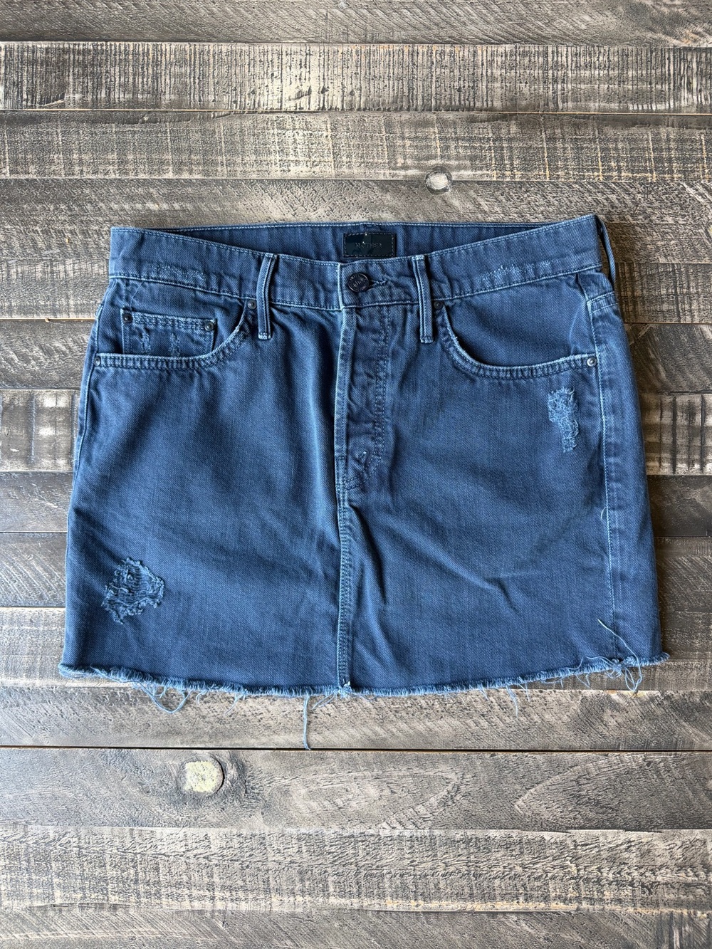 Mother Vagabond Frayed Mini Skirt in Deep Navy